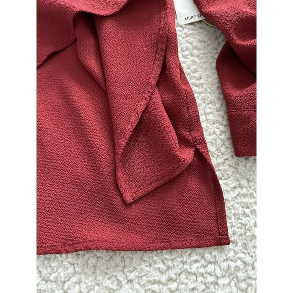CeCe V-Neck Tie Cuff Detailed Crepe Blouse Womens Relaxed Fit Clare Red Sz XS - Picture 7 of 9